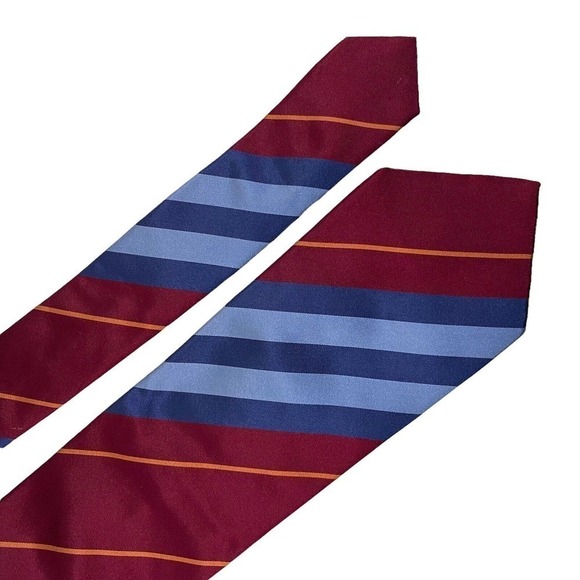 Burberry of London Men's Designer Diagonal Blue Red Orange Silk Necktie Repp - Picture 3 of 7